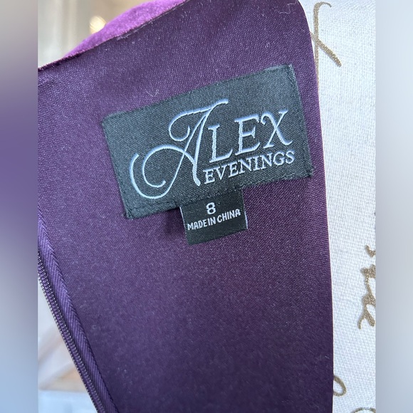 Alex Evening Gorgeous Beaded Deep Purple Stretch Velvet Formal Dress size 8 - Picture 4 of 11